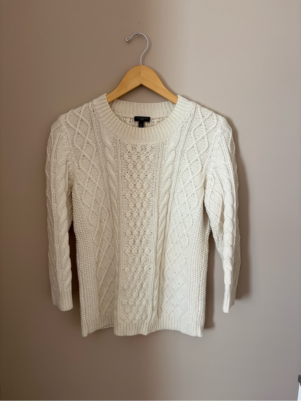 Talbots Cream Cable Knit Sweater - Classic Crewneck Sz SP